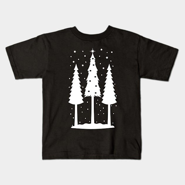 Snowy Christmas Trees Kids T-Shirt by StacysCellar